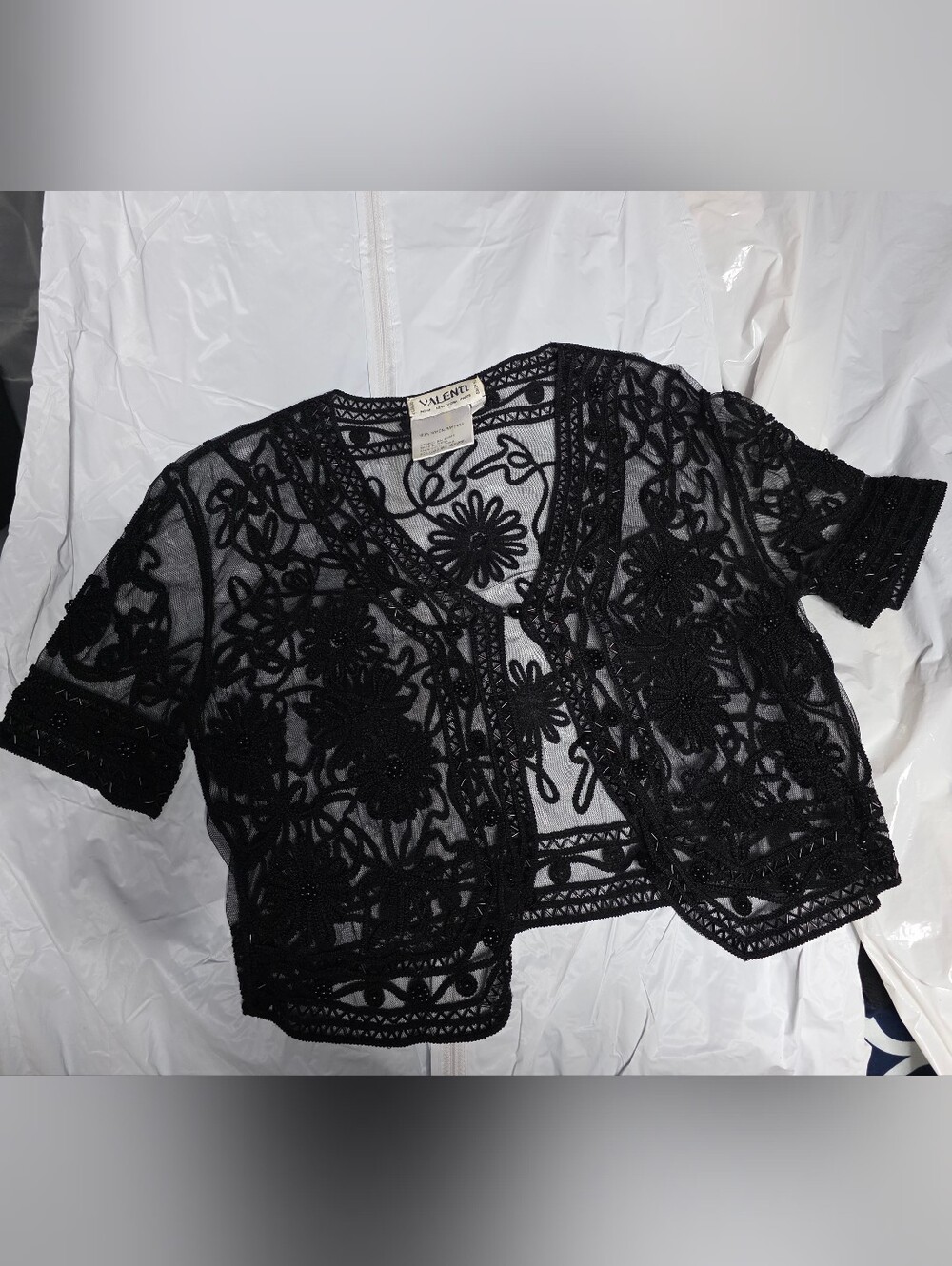 KAREN KANE Floral Lace Blouse/Bolero in Black Size Large